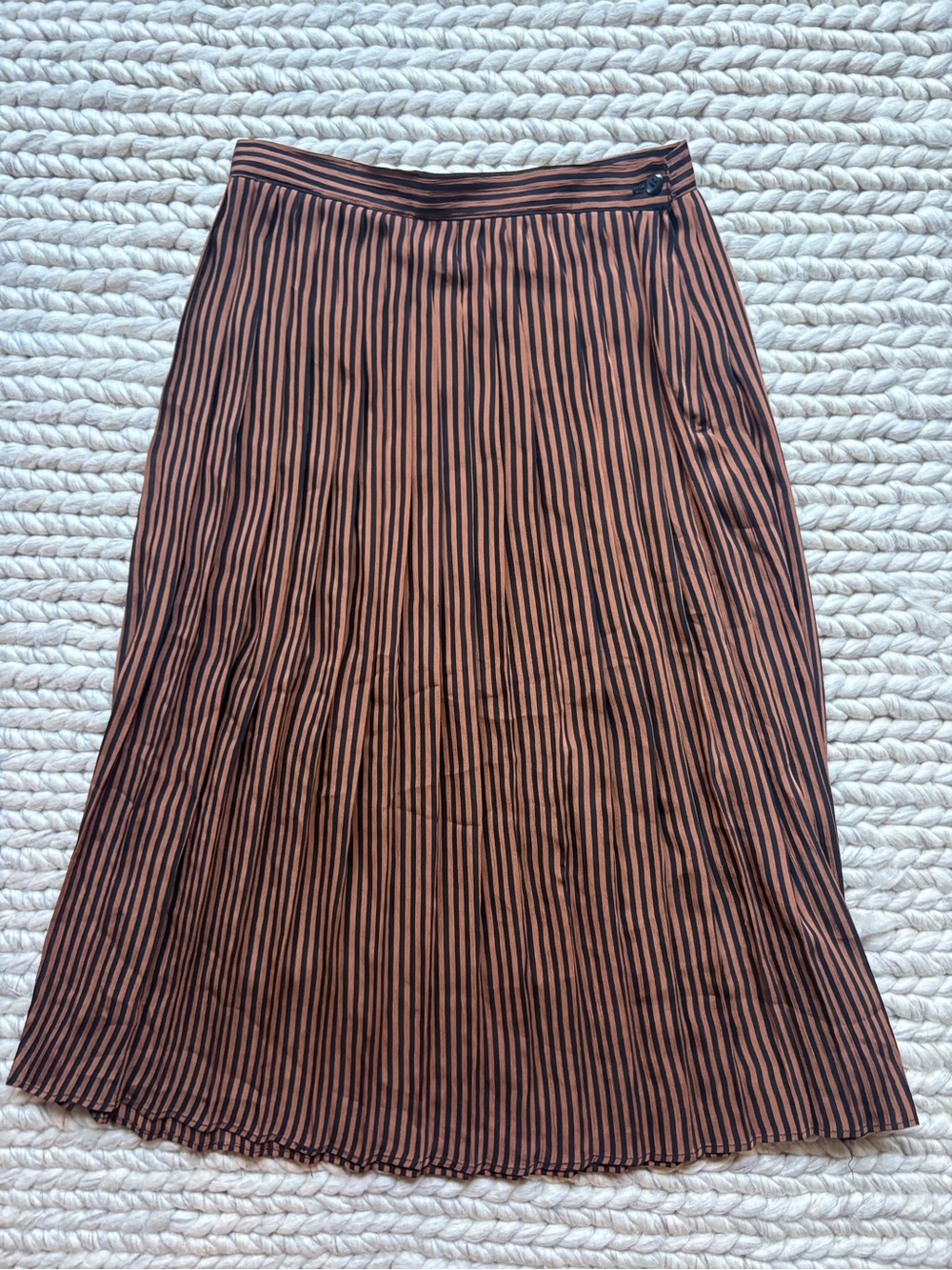 Vintage Striped Pleated Midi Skirt